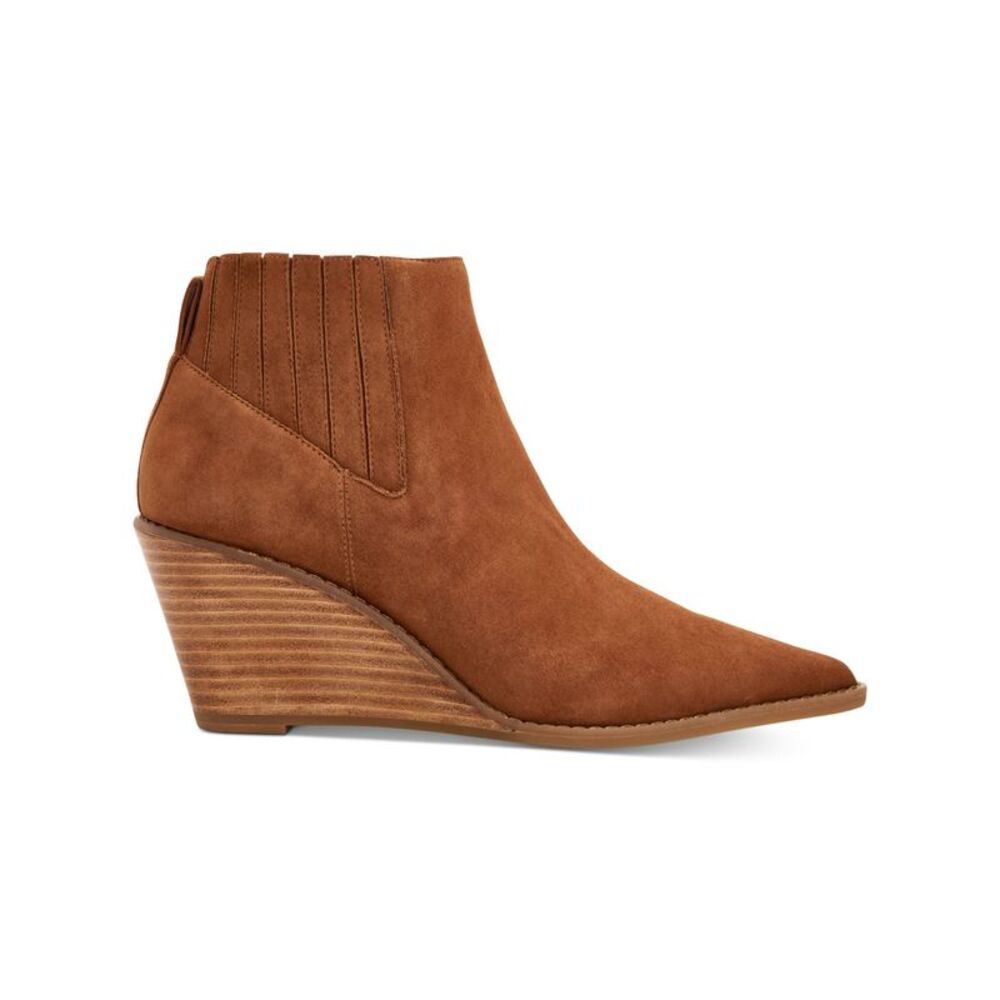 NWT CALVIN KLEIN Womens Brown Hidden Tabby Toe Wedge Slip On Leather Booties 5 - Picture 3 of 5